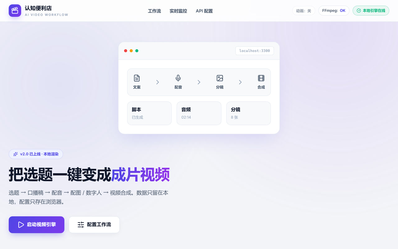 认知便利店一键成片视频工作流界面截图